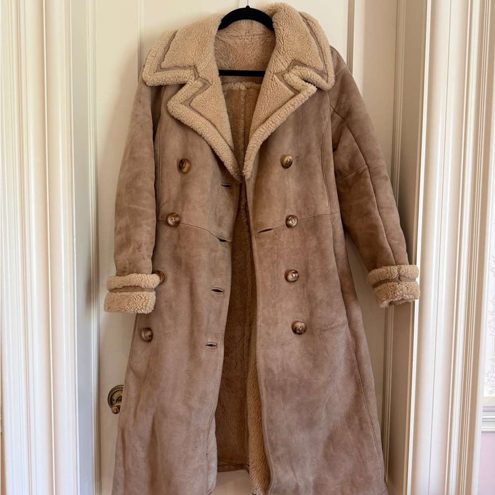 Vintage Dior Boutique Shearling Double Breasted Beige Leather coat